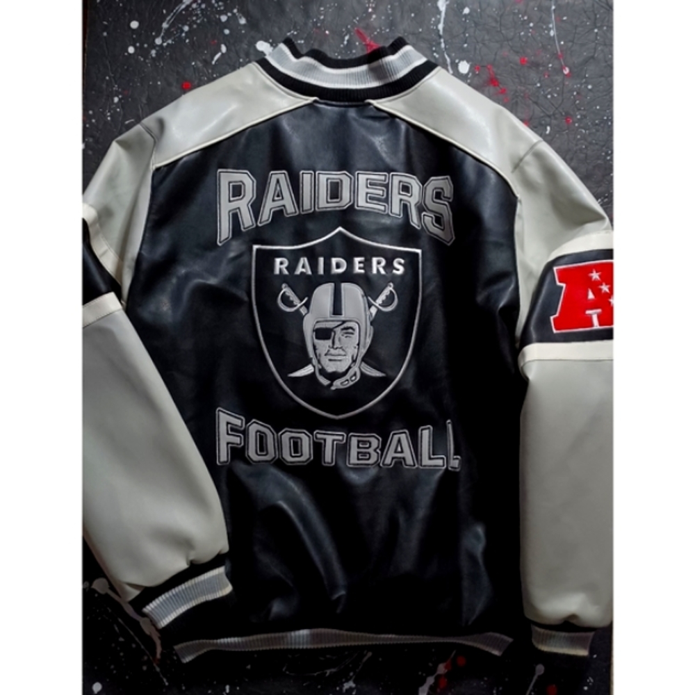 Oakland Raiders vintage 90s NFL Football distressed moto varsity jacket RARE
